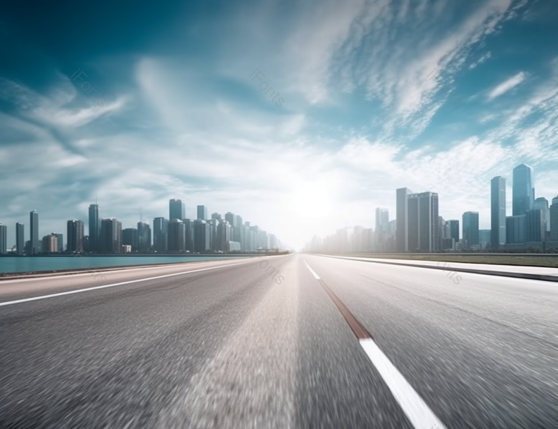 空旷的城市道路和城市天际线背景,高清,摄影图,摄影图片,图片大全,摄影图免费下载